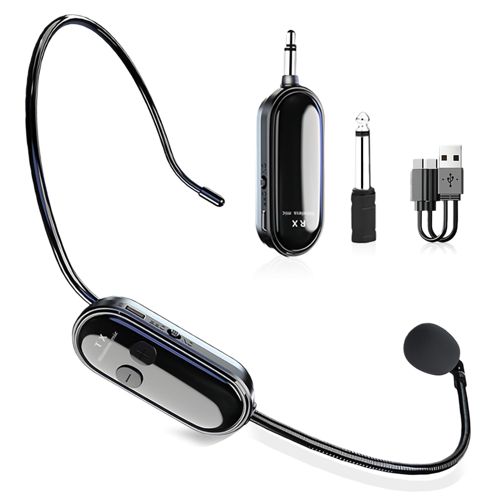 Microfono senza fili, amplificatore vocale 2.4G con microfono senza fili, microfono wireless ricaricabile auricolare con portata di 30M, ideale per guide turistiche, docente, insegnamento
