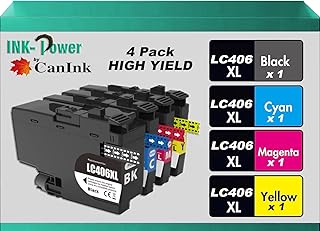Ink-Power by CanInk LC406xl LC-406xl Ink Cartridge Compatible for Brother LC406XL High Yield for MFC-J4335DW MFC-J4345DW MFC-J4535DW MFC-J5855DW MFC-J5955DW MFC-J6555DW MFC-J6955DW 4-Pack LC-406xl