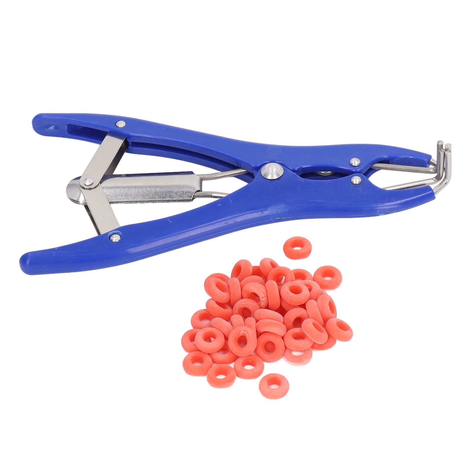 Kit Professionale per Castrazione 1 Pinza Elastrator in Plastica Durevole 100 Anelli Elastici di Gomma Rossa, per Ovini, Caprini e Suinetti Strumento per Allevamento e Uso Veterinario