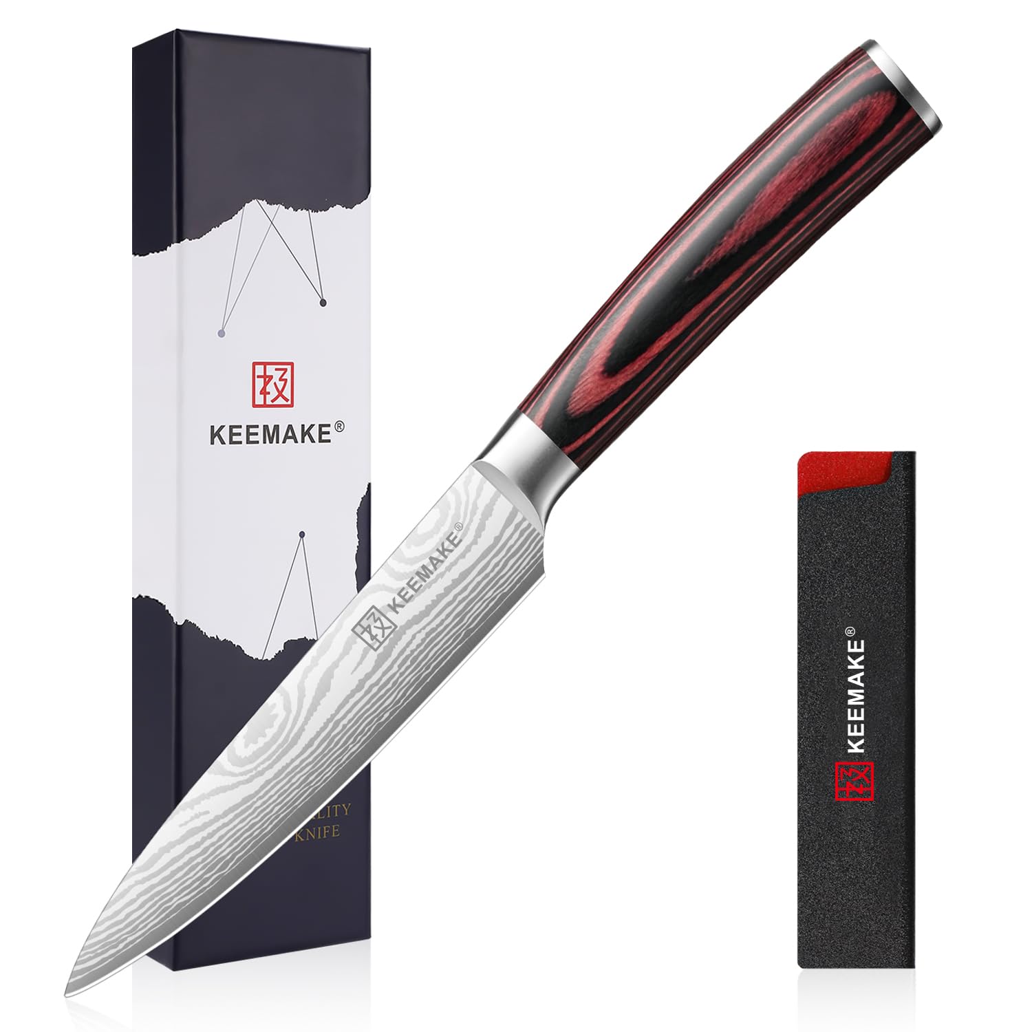 KEEMAKE Gemüsemesser 13 cm, Scharfes Küchenmesser Klein Allzweckmesser aus hochwertigem Carbon-Edelstahl mit ergonomischem Griff, Profi Obstmesser und Gemüsemesser