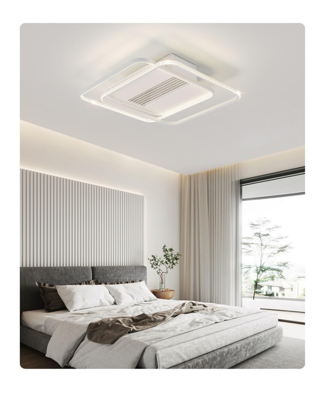 TRDEWR Fan 6 Speeds Bedroom Ceiling Fan with Remote Control with Light Fixture Invisible Leafless Electric Fan Led Lamp Ceiling Good Light and Shadow Effects(Square 75W)
