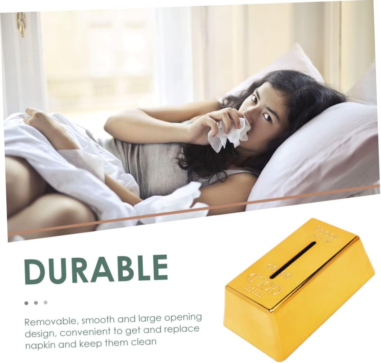 Gold Brick Design Tissue Box Decorative Napkin Holder Plastic Tissue Container for Home Desktop Use Easy Paper Extraction