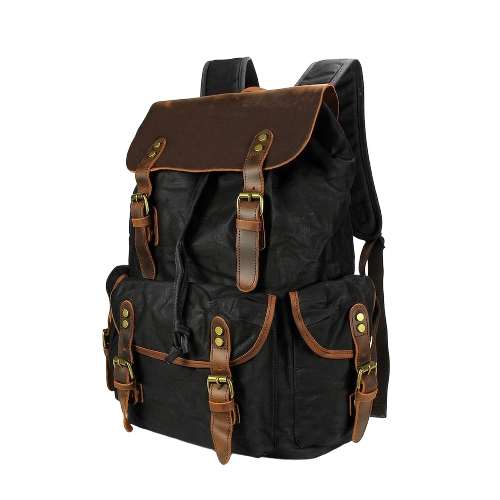 TISHITA Zaino da Viaggio in Tela Cerata Zaino Borsa Sacca Rucksack con Comparto Sotto E Coulisse Tasche Accessibili Cuciture Robuste E Ferramenta Solida, Array, Nero