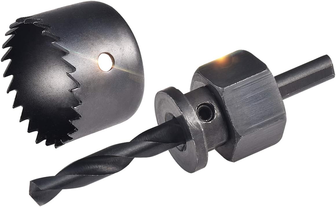 HOHXEN Hole Saw Set Black 4pcs Hole Saw Kit（32mm, 38mm, 45mm, 54mm) and 1pcs Mandrel,Hole Opener Cutter Tool for Wood, PVC Board, Plastic Plate Drilling