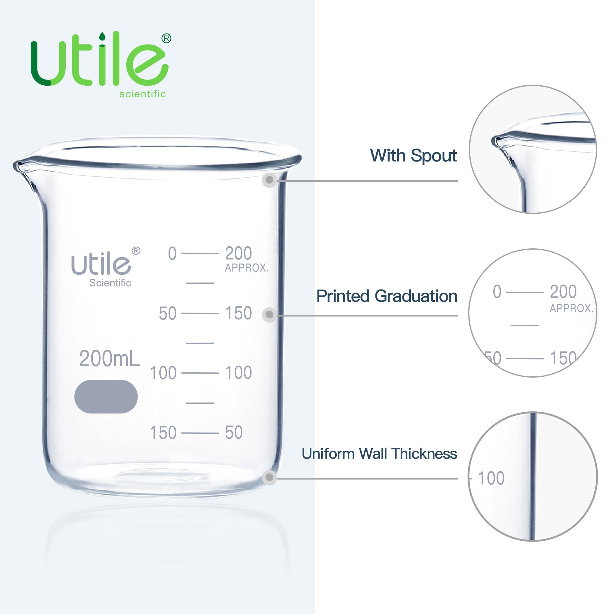 Utile Set di 12 bicchieri in vetro, bicchieri vol.200 ml, bicchiere in vetro con graduazione stampata a doppia scala, 4000.0200.12-X