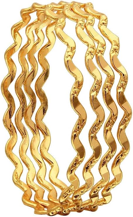 CUTE GOLD 1 Gram Gold Plated Copper Traditional Plain Bangle Set for Women & Girls