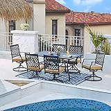 Vicllax 7 Piece Patio Dining Set, 6 Swivel Outdoor Dining Chairs with Cushion and 1 Rectangle Patio Dining Table, Black