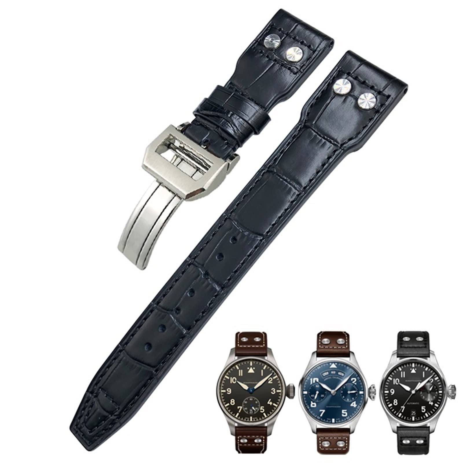 Cinturino in vera pelle con rivetti da 20 mm adatto per IWC Big Pilot TOP GUN Watch IW3777 cinturino in pelle di vitello, Gold Buckle, agata