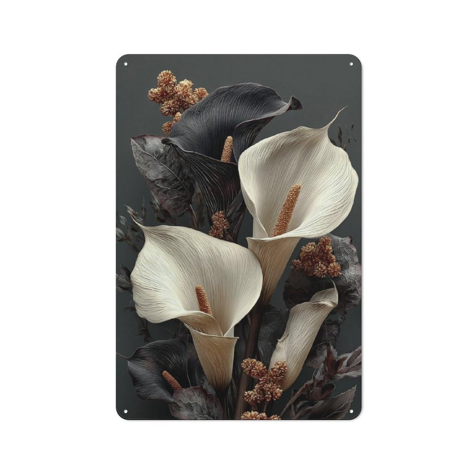 Junmoney Black And White Calla Lilies Metal Wall Sign 30X20cm, Retro Decor For Hallway Wall, For Wall Display Collectors