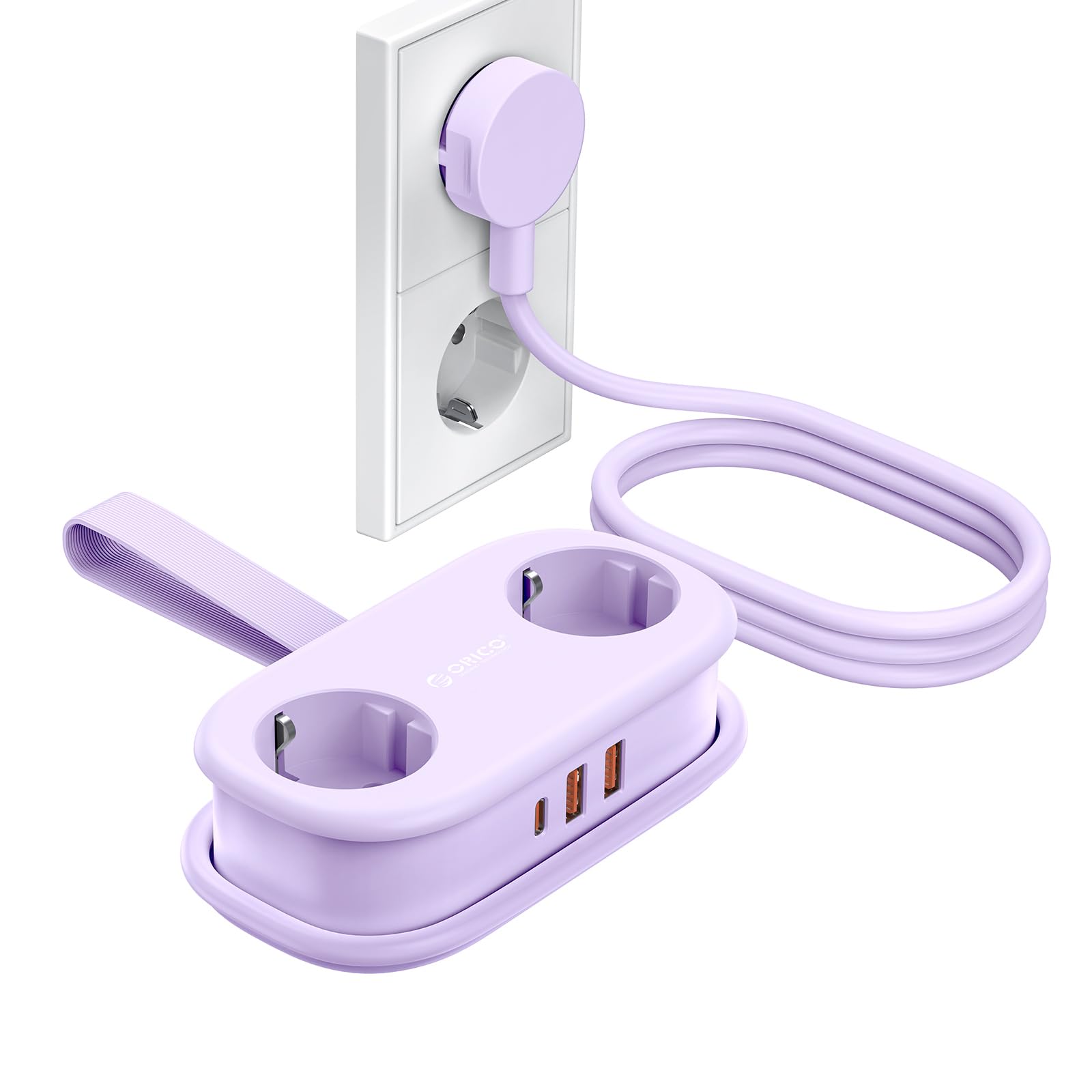 ORICO Weiß+ Lila Mehrfachsteckdose mit USB C, Ladeanschlüssen Kompatibel für das Home Office auf dem Schiff (AP3-2A2U1C + PDC-2A2U2C)