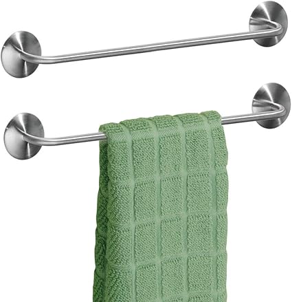 mDesign Juego de 2 toalleros de baño sin Taladro – Toallero Adhesivo de Acero Cepillado para Cocina Colgador de Toallas para baño y para los paños de ...