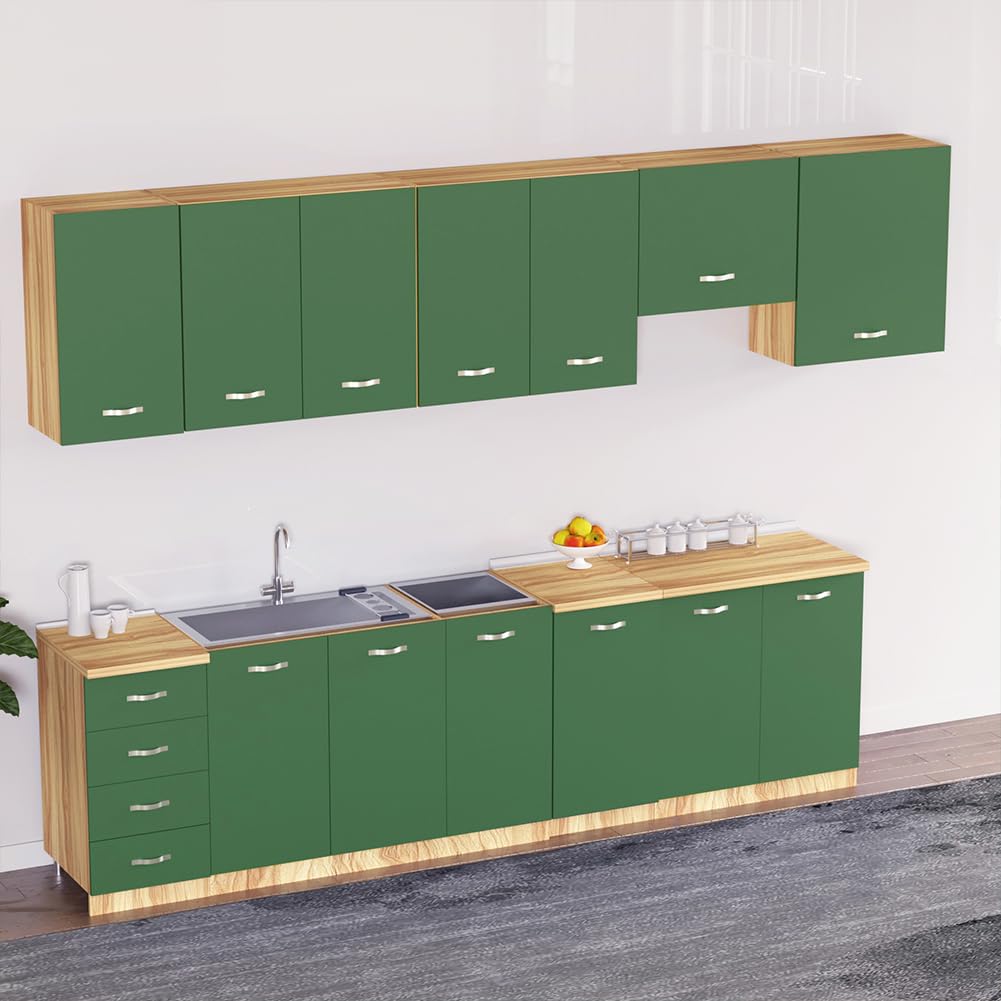 Shally Dogan Pensile da Cucina, Sopracappa, Armadio in Legno Armadietto Multiuso da Muro a Ribalta Spazioso, Dimensioni 60 x 32 x 49H cm (Verde)