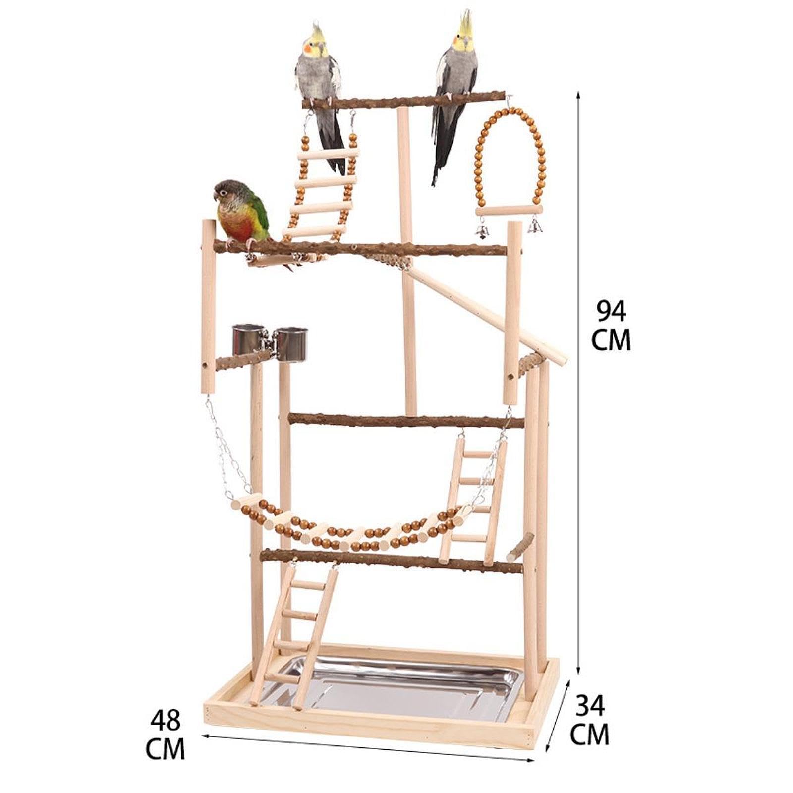 Gimnasio para Pájaros, Percha de Madera, Juguete de Ejercicio, Parque de Juegos para Loros, Corral de Madera con Percha para