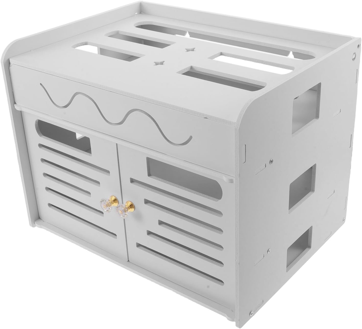 Wireless Wifi Router Storage Box 3-layer No-drill Organizer Shelf with Double Doors, Network Equipment Holder for Living Room and Office Cable Management
