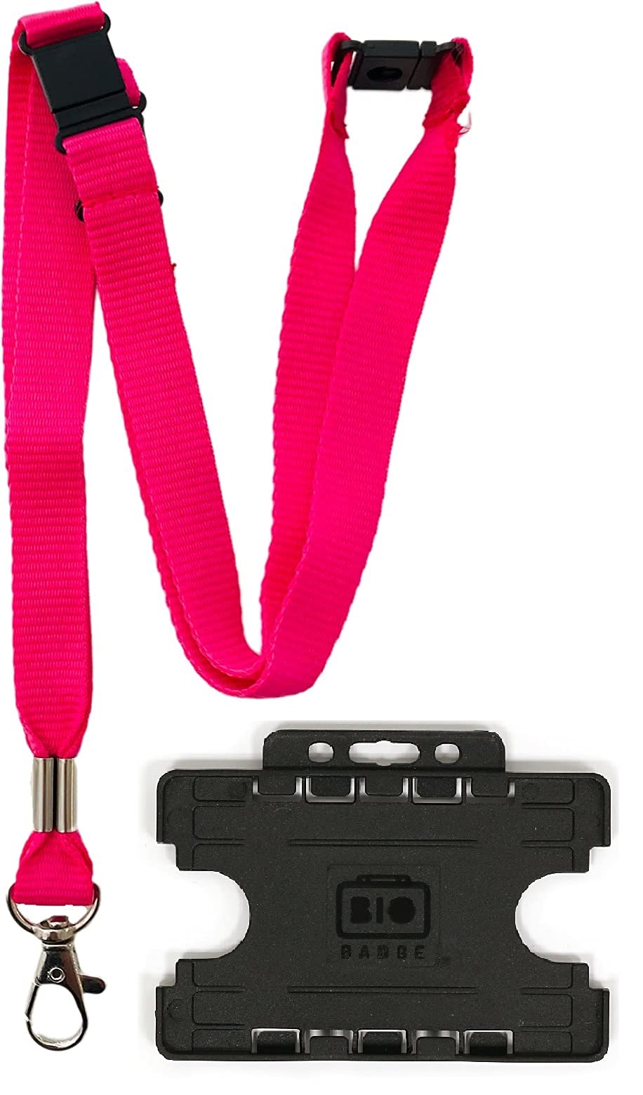 15mm Colourful Neck Lanyard with 3 Point (Triple) Safety Breakaway & Double Black Horizontal ID Card Holder - Choose Your Colour (Pink, 5 Lanyards)