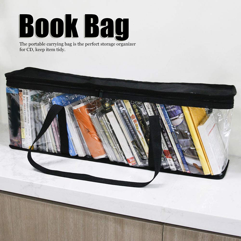61x14x22cm Sacs de Rangement en Tissu Oxford PVC, Étui Transparent Grande Capacité avec Poignées Renforcées, Organisateur Portable pour Transport CD DVD Jeux Vidéo Livres Albums