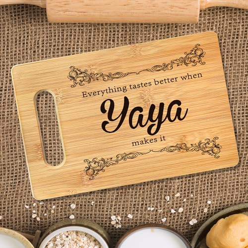 Tabla de cortar de bambú Yaya Gifts, con mango integrado, 29,46 x 19,3 cm, ideal para frutas, verduras y pan, decorativa y funcional, regalo para mamá, abuela o ocasiones especiales miniatura 2