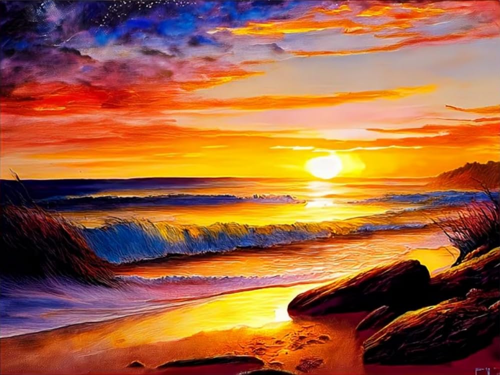 COKYIS Cross Stitch Kits for Adults Stamped 11CT Printed Cross Stitch Kit Beach Counted Embroidery Kits for Beginner Wall Art Home Decoration 40x50cm