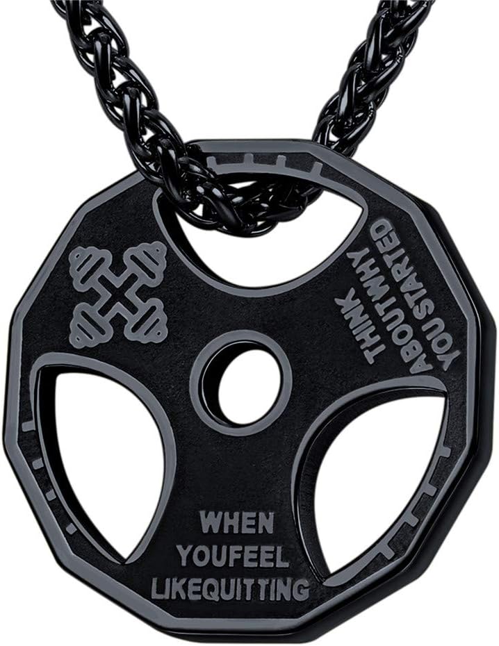 Men Women Fitness Dumbbell Necklace Stainless Steel Weight Plate Barbell Chain Pendant Necklace,Chain 22"+2" Extender, with Gift Box