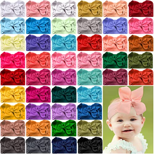Image of Hoteam 50 Pcs Baby Girls Large Bows Headbands 6.3 Inch Soft Wide Turban Baby Headbands Elastic Nylon Hairbands Hair Accessories for Infants Newborns Infants Toddlers Kids