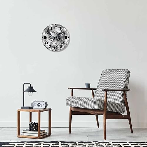 Miniatura 6 de Reloj de pared redondo de bola de espejo de 10 pulgadas, color negro, blanco y gris, silencioso, sin tictac, funciona con pilas, reloj de pared