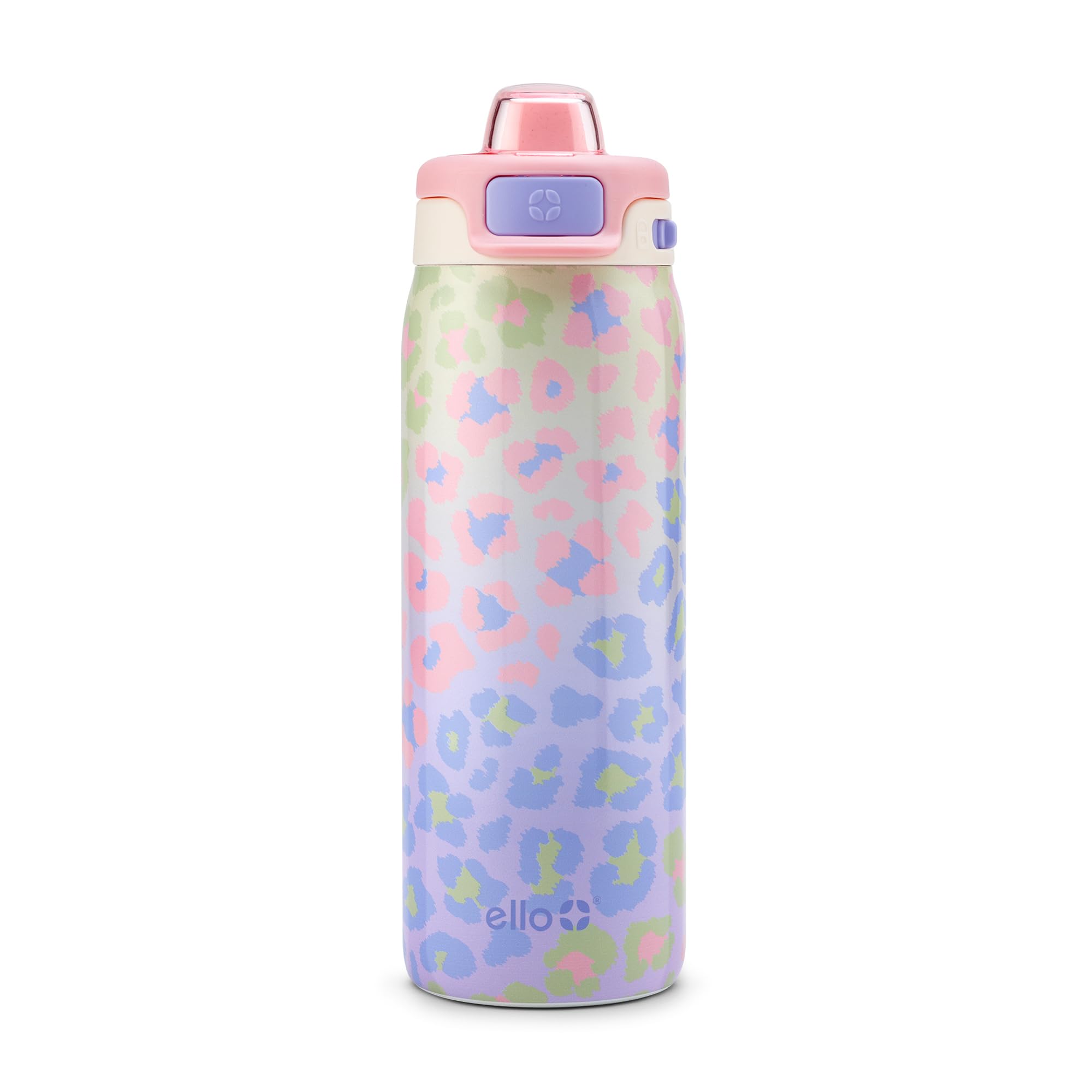 Photo 1 of Ello Pop & Fill 18oz Stainless Steel Kids Water Bottle with Quick Fill Lid | Vacuum Insulated BPA Free Bottle with Leak Proof Straw and Chug Lid, Dishwasher Safe, Gift For Kids Teens, Cheetah
