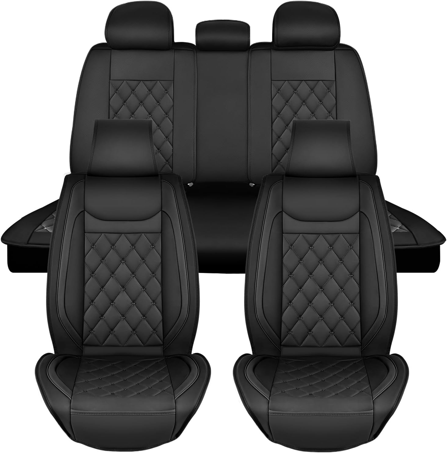 Nilight 5 Car Seat Covers Waterproof Faux Leather Cushions Anti-Slip Universal Fit for 5 Passenger Cars Hyundai Honda Accord Kia Civic Corolla Camry CR-V RAV4 Fusion SUV Truck (Full Set, Black) Black Full Sets 5 Seat