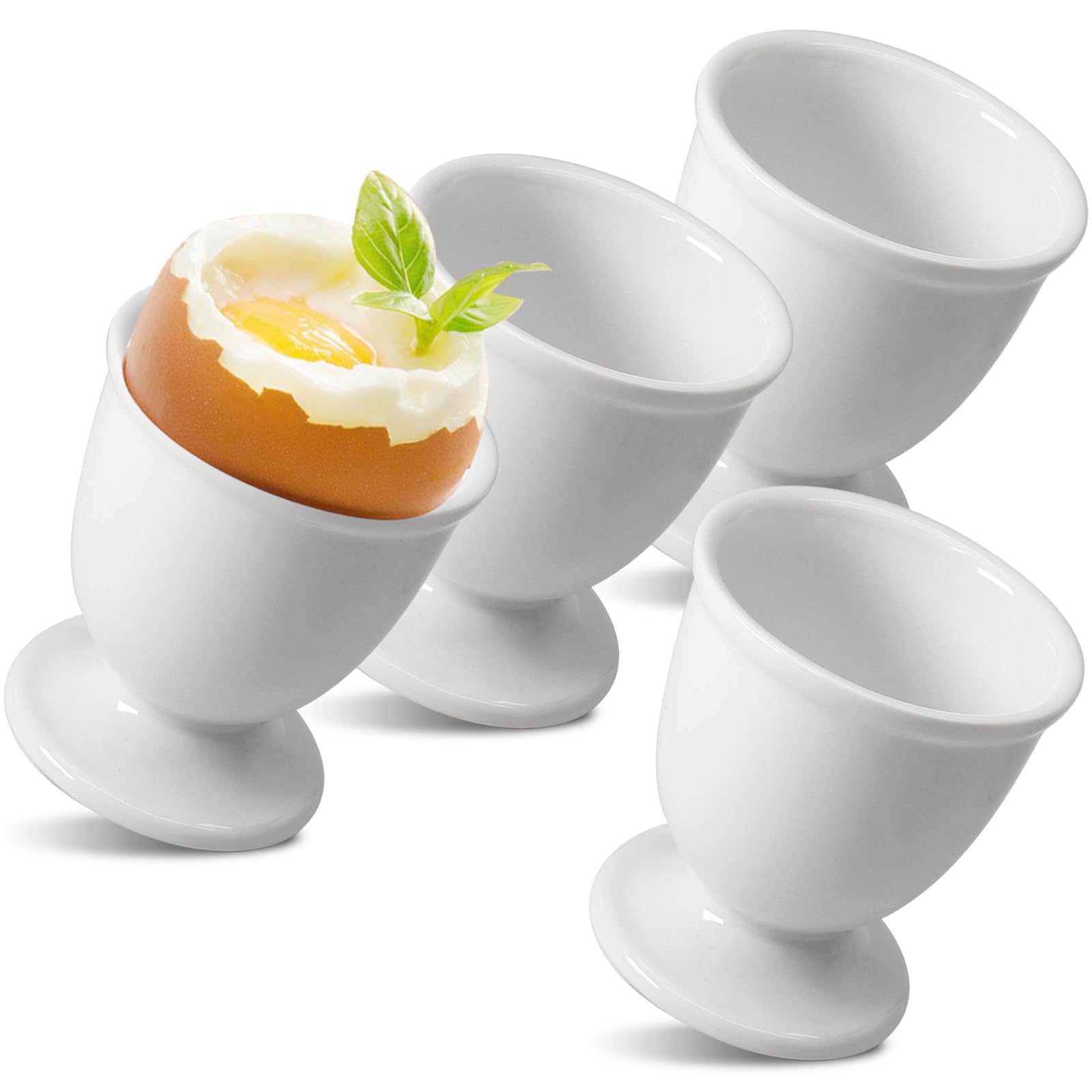 Ceramic Egg Cups 4 Pcs, White Porcelain Egg Holder for Boiled Eggs