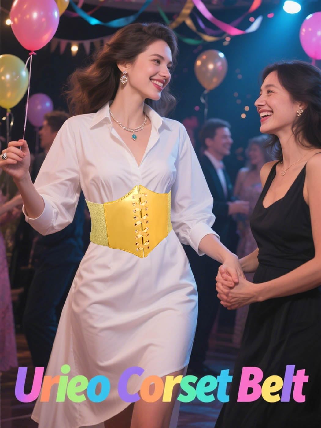 Urieo Stretchy Leather Corset Belt Elastic Black Waist Belts Wide Costume Waspie Belt for Women - Image 7