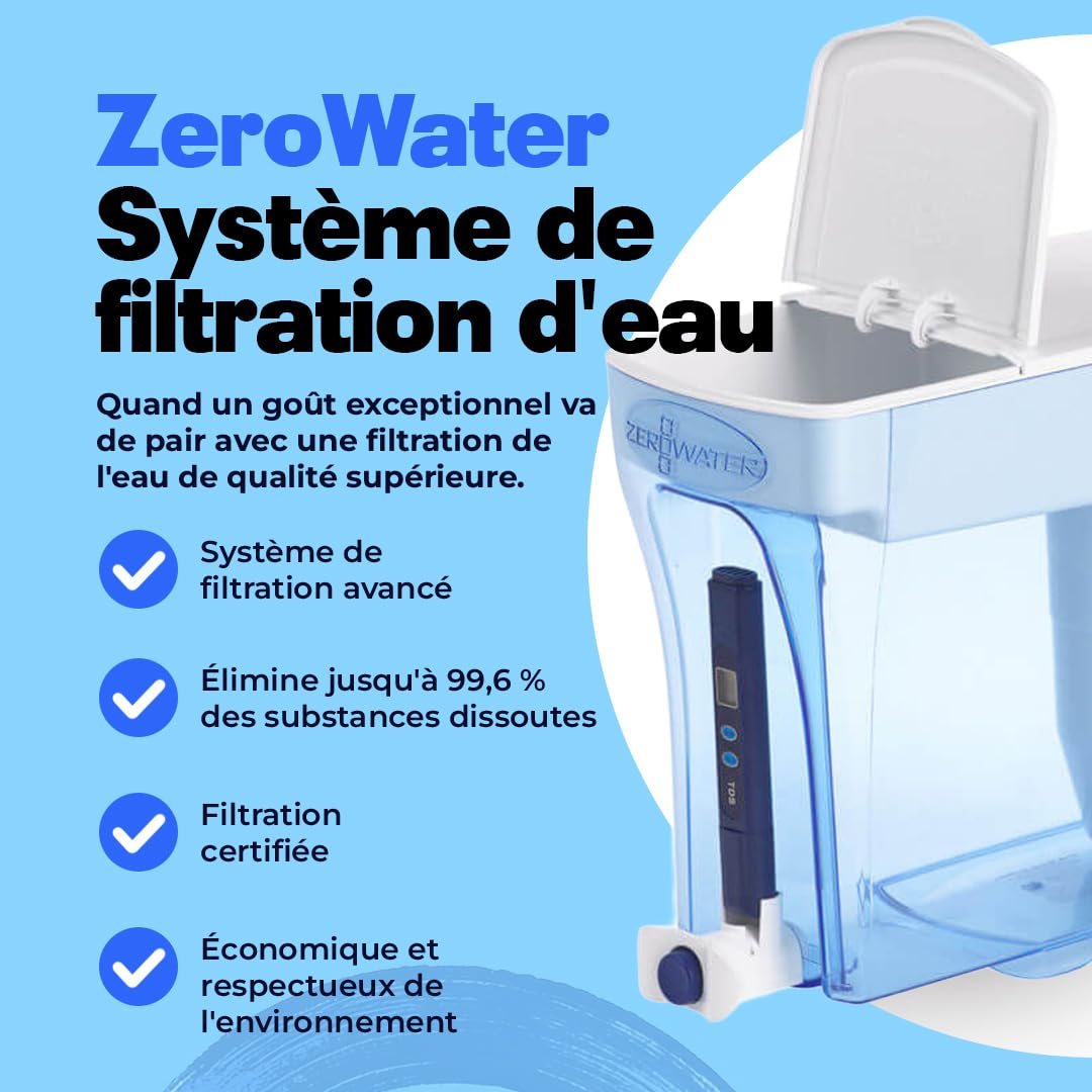 ZeroWater Kit de filtration d'eau 5,4 l avec 3 cartouches filtrantes et appareil de mesure de la qualité de l'eau, sans BPA, certifié NSF, idéal pour réduire le calcaire, le plomb et d'autres métaux