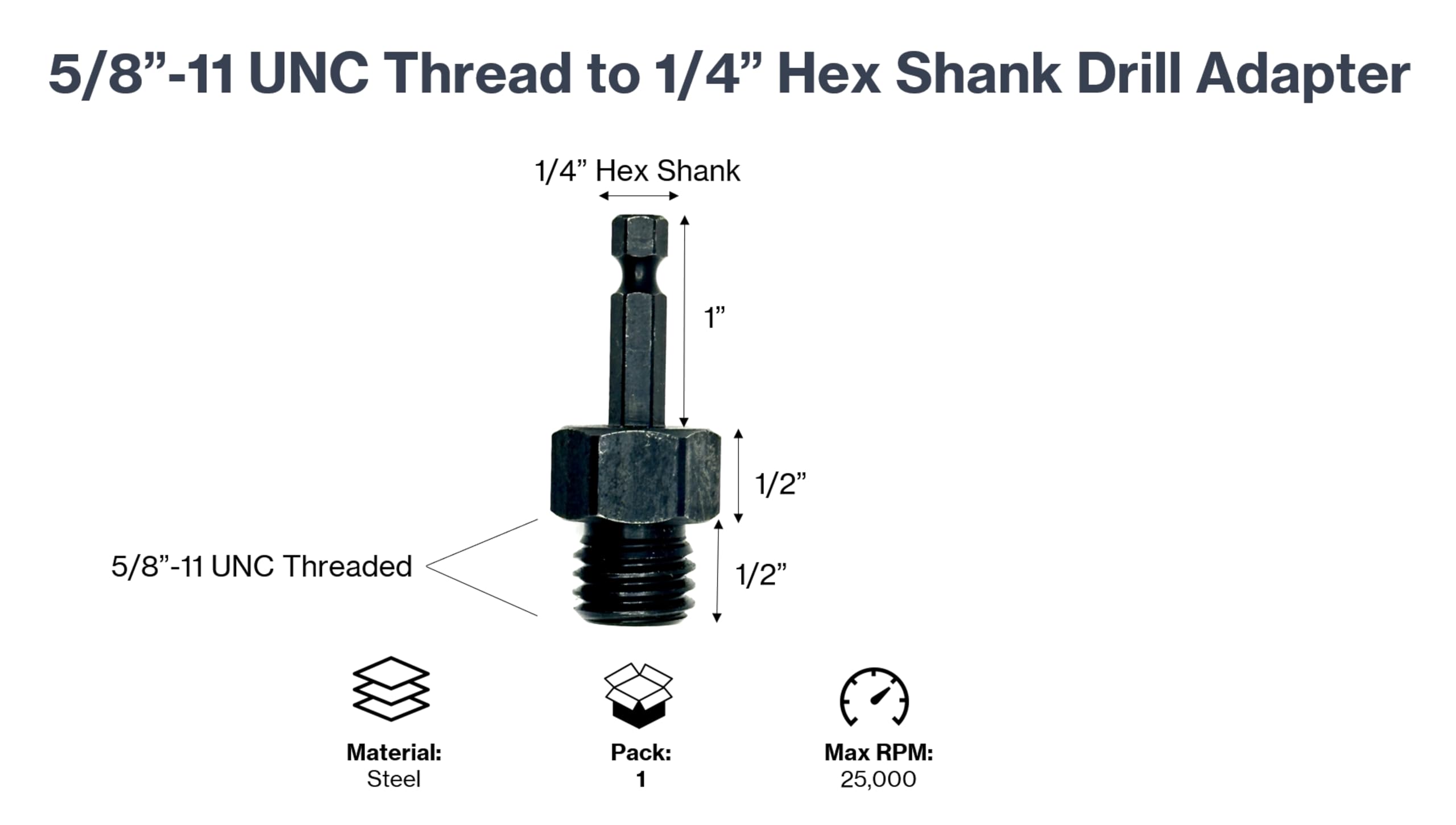 DA3 5/8"-11 to 1/4" Hex Shank Heavy Duty Drill Adapter — Amazon image 2