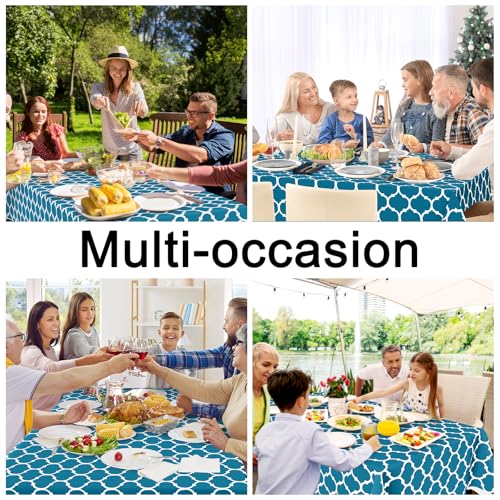 Image of Smiry Rectangle Table Cloth, Flannel Backed Vinyl Tablecloth, 70 inchx90 inch | Waterproof Plastic Tablecloths, Wipeable Table Cover for Dining, Indoor and Outdoor (Teal)