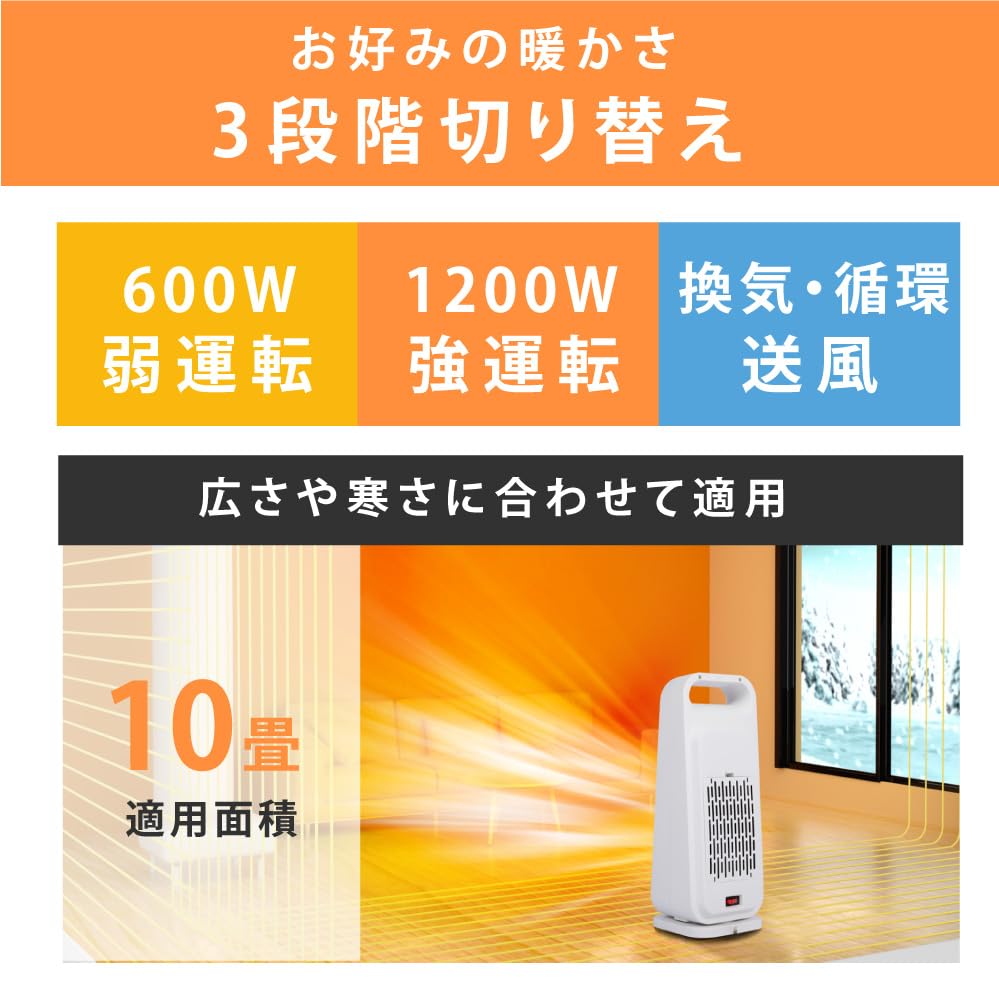 [サイキングダム] ファンヒーター セラミックヒーター セラミックヒーター 首振り 人感センサー ヒーター 速暖 温度