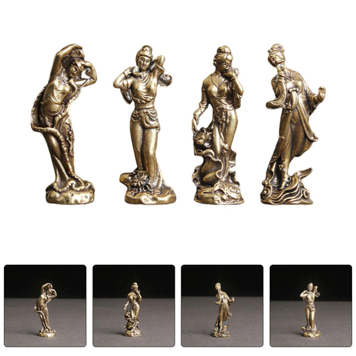 Gatuida 20 Pezzi Ornamento da Tavolo Quattro Bellezze in Ottone Dorato,