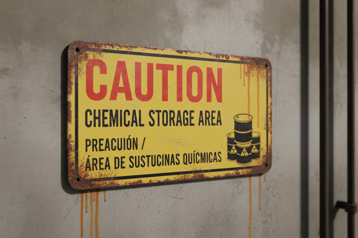 Wall Decor Bilingual Osha Caution -chemical Storage Area - Multilingual Safety Sign Metal Sign 8x12Inch Clear Signage For S, Fences Vintage Signs Aluminum Plates Printed
