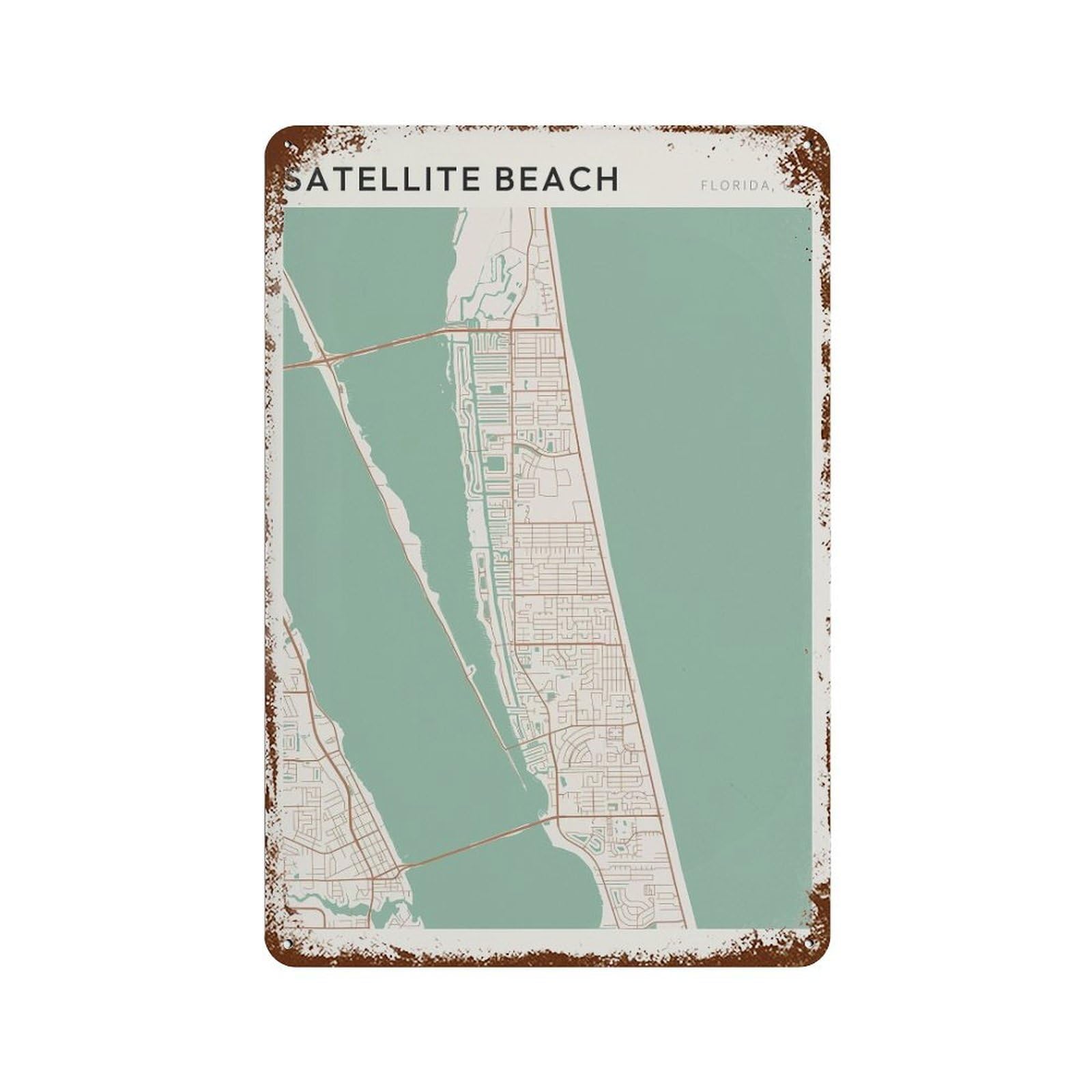 xiaoxiaoshen Satellite Beach Map Florida Travel Gift Scandi Wall Decor Art Metal Tin Poster Modern Home Decor Art Home Bar Shop Decorations Vintage Sign 30x20cm