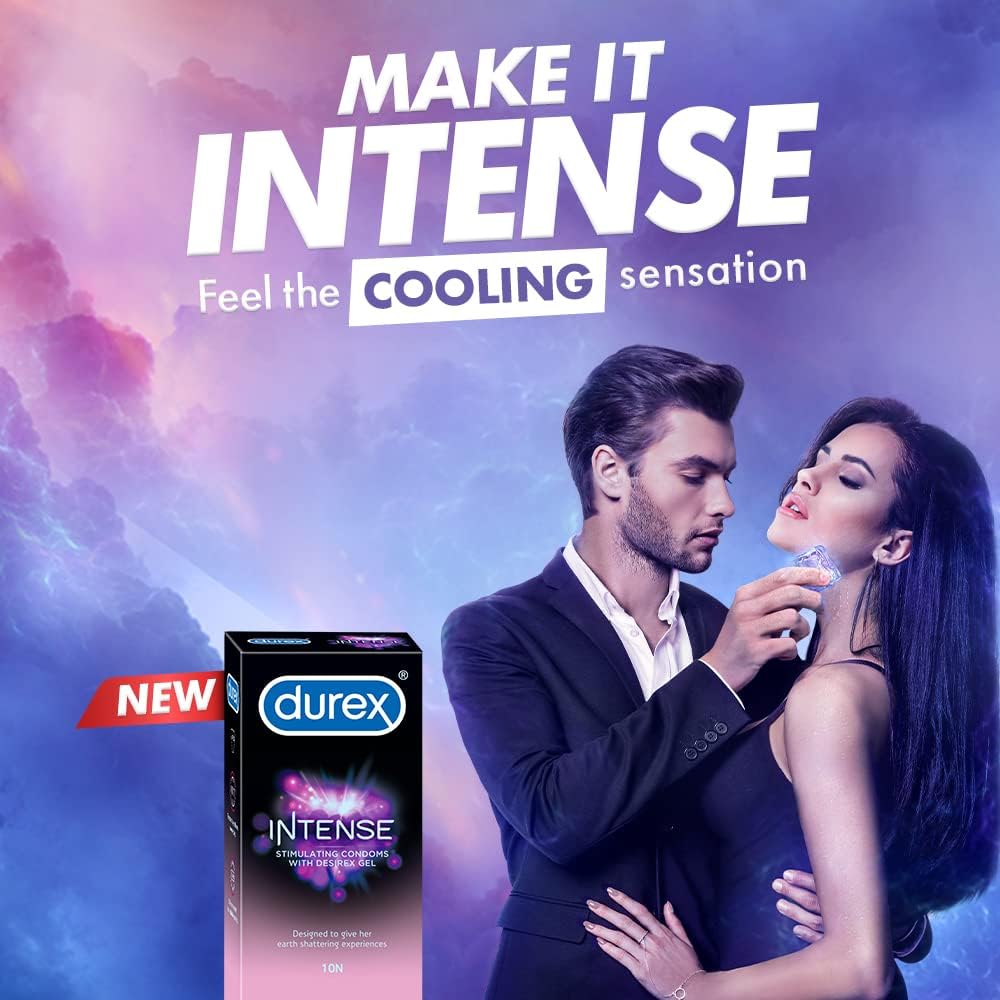 Durex Intense Condoms for her - 10 Count | Dotted and Ribbed Condom with Desirex Gel