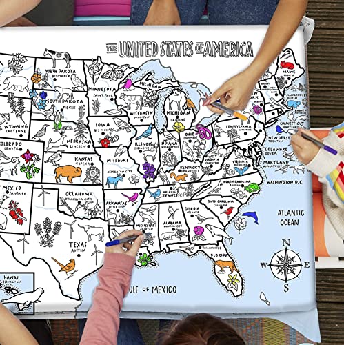 Eatsleepdoodle Gift Set For Kids – Color In Tablecloth In Us Map Design And Kids’ Pillow Case In Butterfly Design, 10 Washout Markers Included With Each Item #TOP6