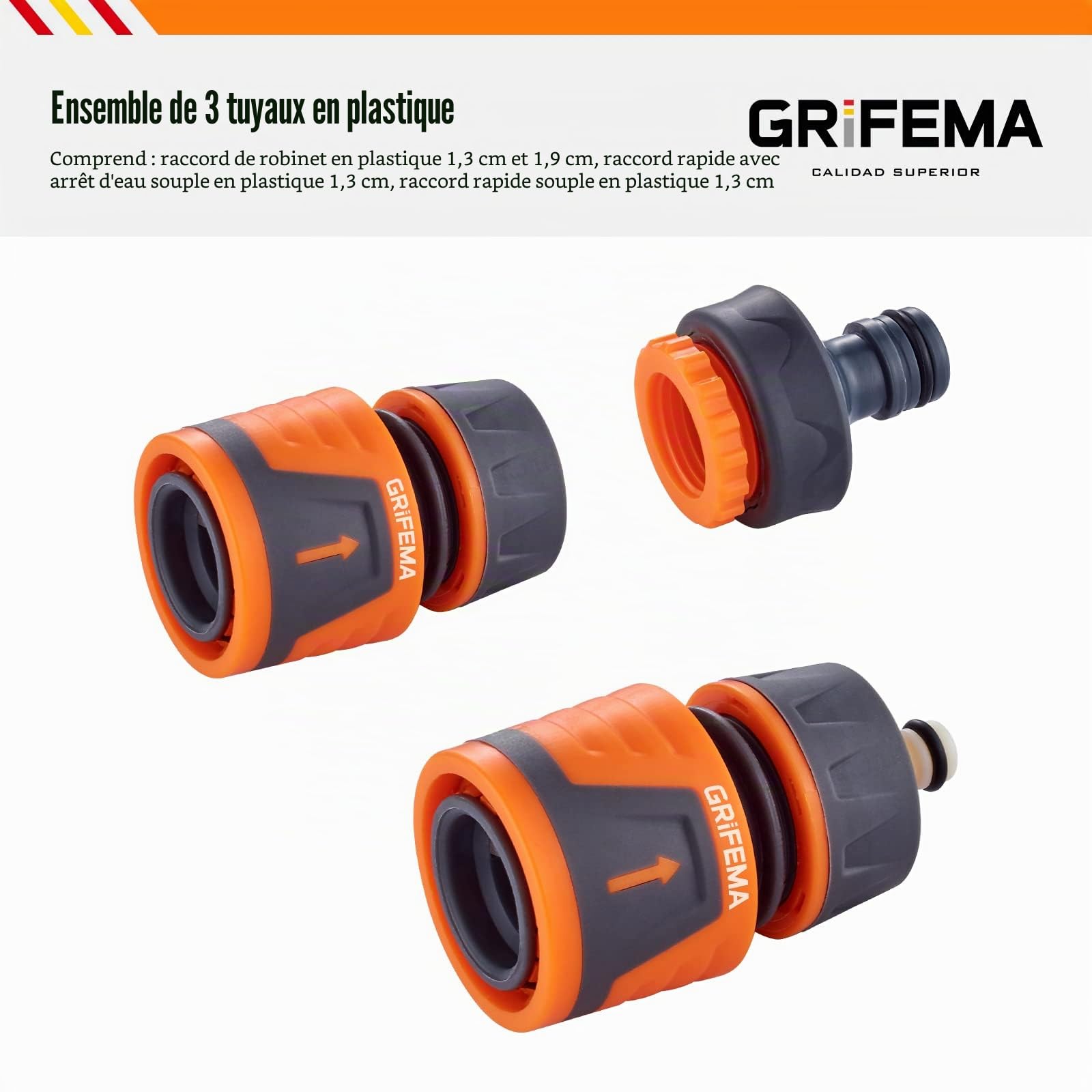 Tuyau d'arrosage jaune Karcher de 50m & GRIFEMA GE1103, Kit de Raccordement de Robinet/Tuyau de Jardin avec Connecteur Waterstop 1/2"