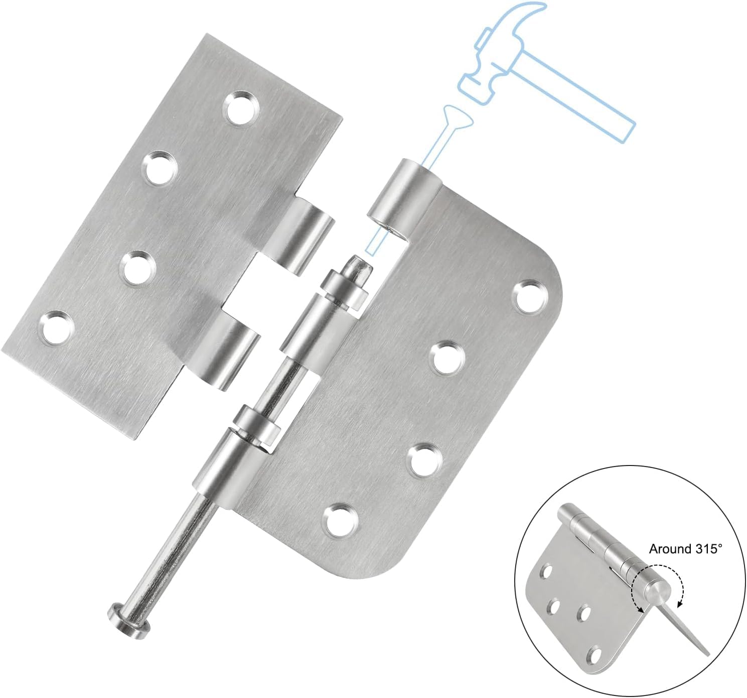 Hinge,4 Inches Interior Exterior Door Hinges, Heavy Duty Door Hinges Square and 5/8'' Radius Corner, Removable Pin Stainless Steel Ball Bearing Hinges 2.5mm, Antirust & No Squeaks, 3 Pack