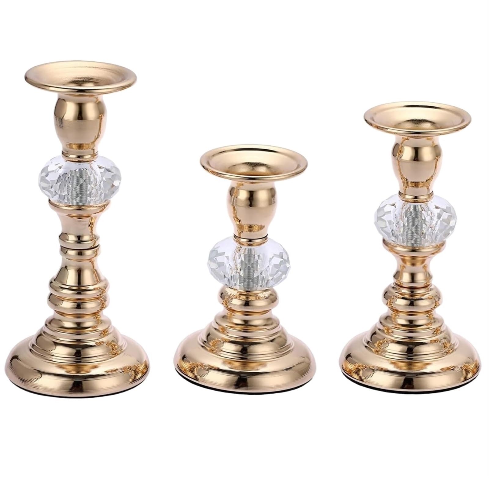 Candle Holder Set Of 3 Metal Taper Candlestick Holders Vintage Candle Decorative Crystal Stands Decorative(Gold)