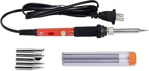 Juego de soldadura eléctrica de 60 W con temperatura ajustable, soldador con 5 puntas diferentes, 1 cable de soldadura de 3/64 pulgadas de diámetro.