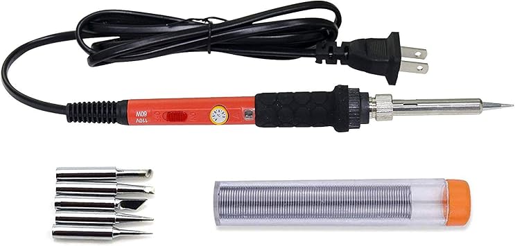 Electric Soldering Iron Kit 60W Adjustable Temperature Welding Soldering Iron with 5pcs Different Tips, 1 Solder Wire 1.0mm Dia. Soldering Irons Upgrade Orange