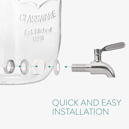 Miniatura 6 de Navaris Dispensador de bebidas con espita  Tarro de bebida de vidrio de 1 galón (4 L) con infusor de frutas e inserto de hielo  para bebidas frías,