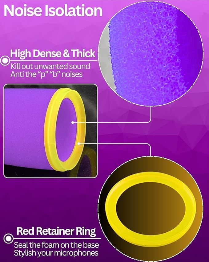 RhymKawa SM7B Windscreen for Shure SM7B SM7dB Microphone Pop filter, Noise-cancellation Windsock Cover Violet Foam Cover with Gold Retainer Ring
