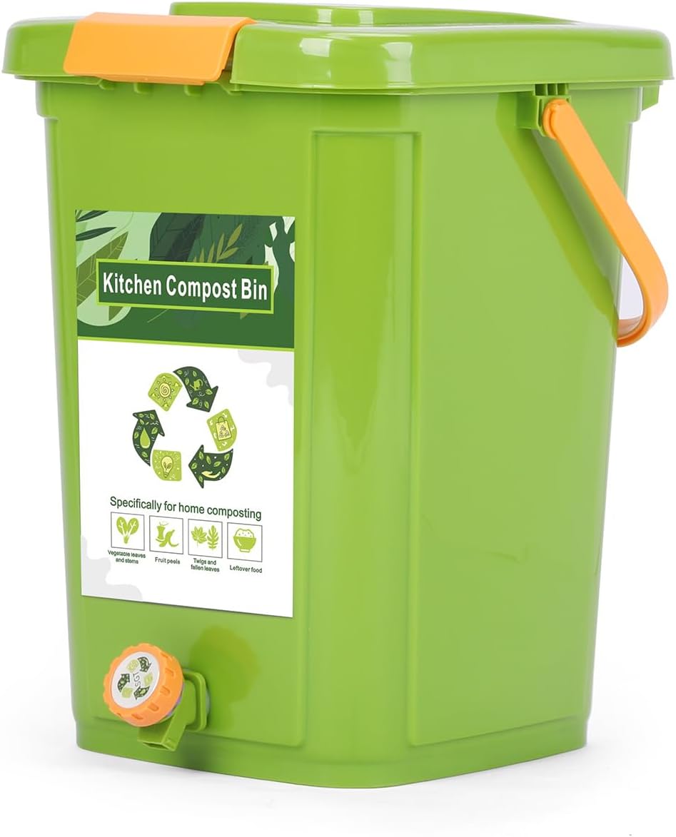 21L Kitchen Compost Bin Food Waste Bin Kitchen Compost Caddy, Compost Bucket Container, Indoor Recycling Bin Pail Small Trash Can, Composter Container with Lid Sealed, Save Space and Easy to Carry