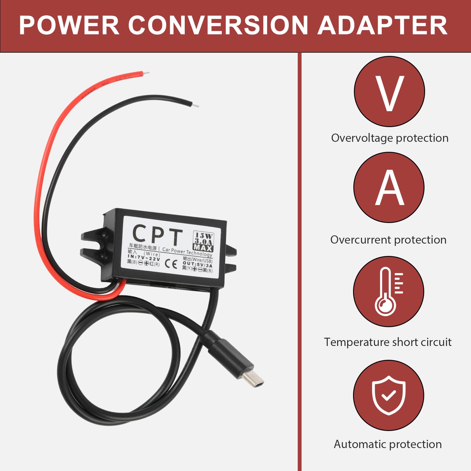 Adattatore USB da 12V a USB,Convertitore Buck da 12V a 5V Ipereabile