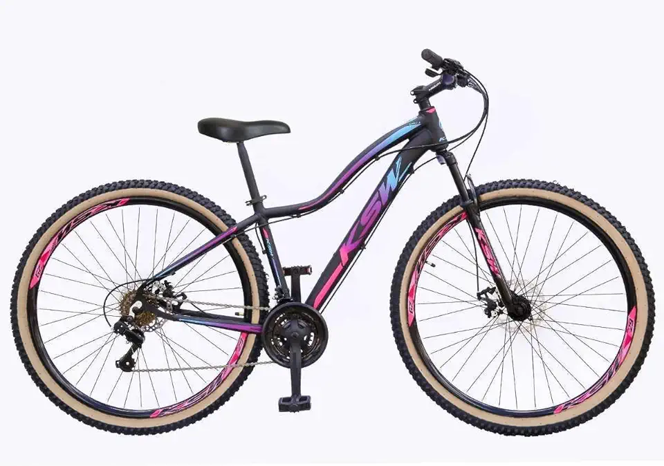 Bicicleta Feminina Aro 29 Ksw Mwza Alumínio 24v Freio a Disco Garfo Suspensão Com Pneu Faixa Bege