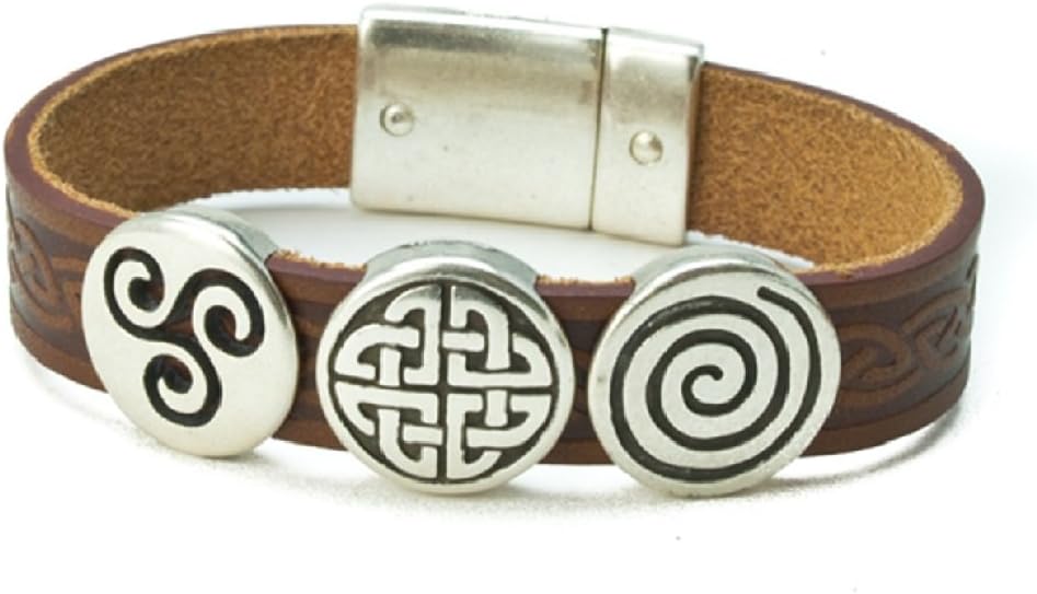 Biddy Murphy Celtic Genuine Leather Bracelet, Silver Irish Charms Made in Ireland