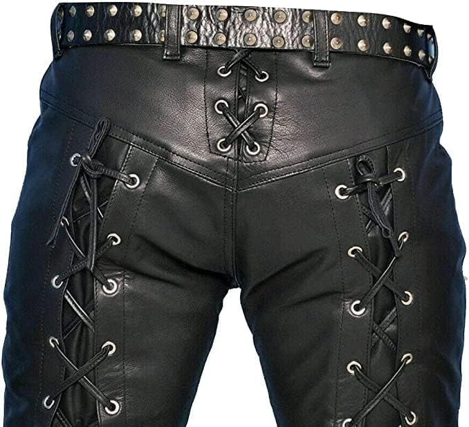 Men's Casual Motorcycle & Cowboy Western Traditional Native American Leather Fashion Pant3